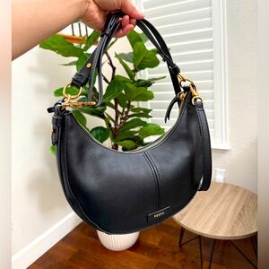 Fossil Black Leather Crescent Shoulder/Sling Bag